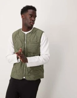 New Look Quilted Gilet In Dark Khaki For Men -Look Espn Store 207657352 1 darkkhaki 1