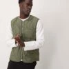 New Look Quilted Gilet In Dark Khaki For Men