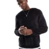 New Look Fluffy Knit Jumper In Black For Men