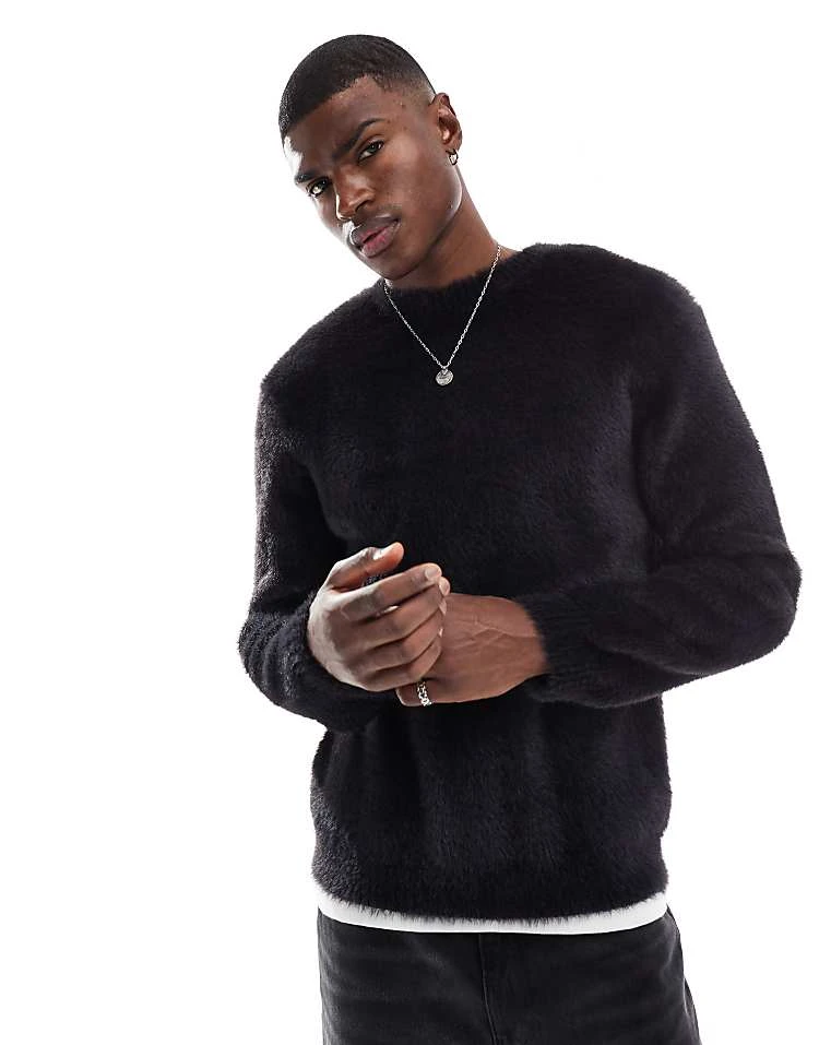 New Look Fluffy Knit Jumper In Black For Men 1 New Look Fluffy Knit Jumper In Black For Men