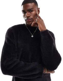 New Look Fluffy Knit Jumper In Black For Men 7 New Look Fluffy Knit Jumper In Black For Men -Look Espn Store 207689606 3