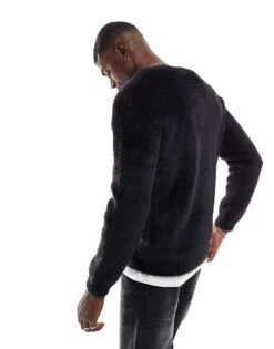New Look Fluffy Knit Jumper In Black For Men 8 New Look Fluffy Knit Jumper In Black For Men -Look Espn Store 207689606 4