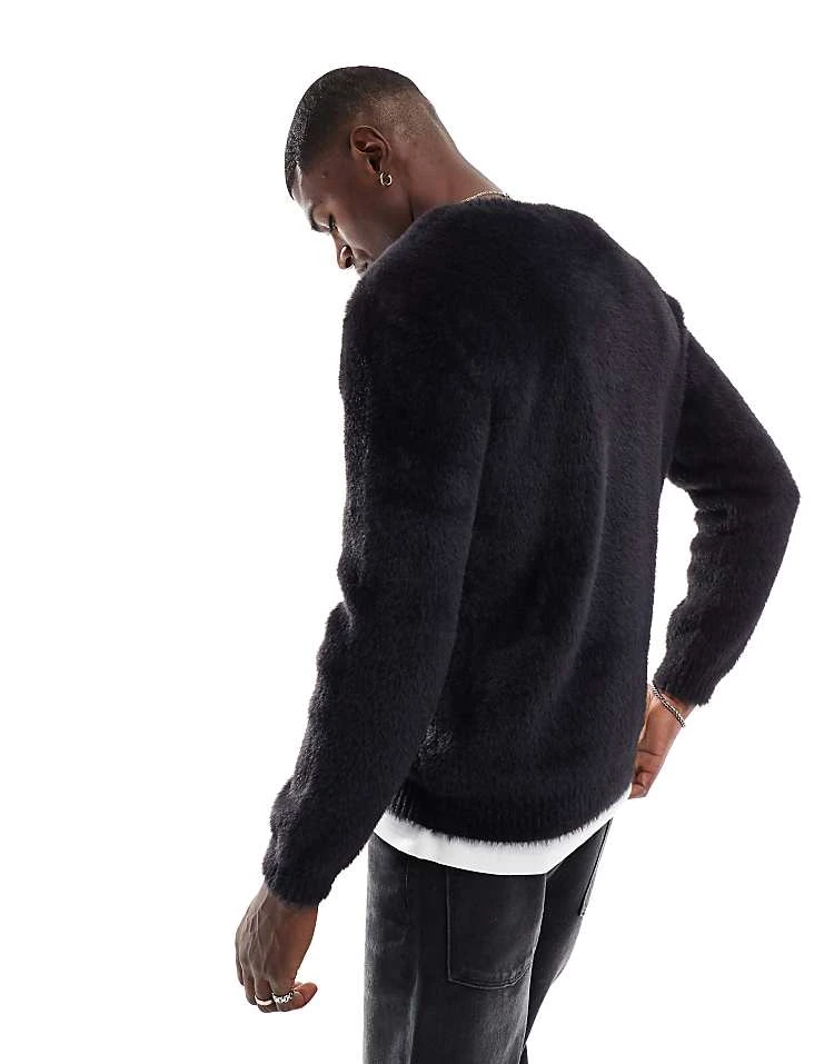 New Look Fluffy Knit Jumper In Black For Men 4 New Look Fluffy Knit Jumper In Black For Men - Image 4