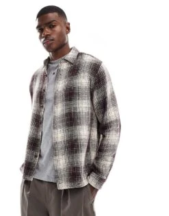 New Look Heavy Weave Check Overshirt In Dark Brown For Men -Look Espn Store 207689684 1 darkbrown 1
