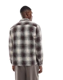 New Look Heavy Weave Check Overshirt In Dark Brown For Men -Look Espn Store 207689684 3