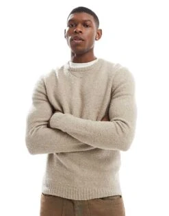 New Look Boucle Jumper In Stone For Men