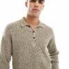New Look Fisherman Knit Polo In Olive For Men Smokey Olive