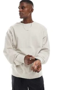 New Look Oversized Sweatshirt In Stone For Men