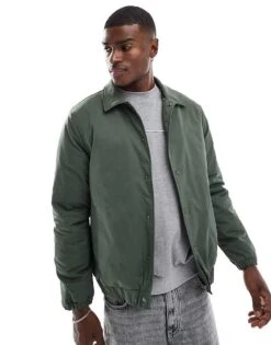 New Look Padded Coach Jacket In Dark Khaki For Men