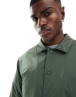 New Look Padded Coach Jacket In Dark Khaki For Men -Look Espn Store 207689841 3