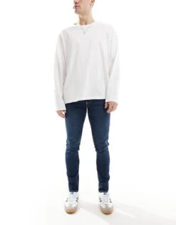 New Look Skinny Jeans In Washed Indigo Blue For Men