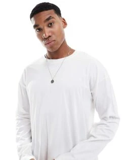 New Look Long Sleeve Oversized T-shirt In White For Men