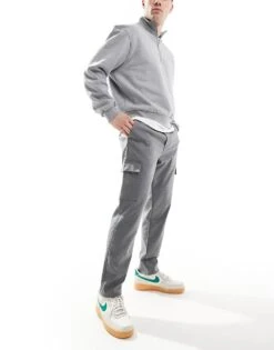 New Look Smart Cargo Trousers In Grey For Men Grey Pattern