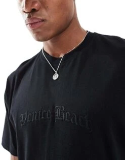 New Look Venice Beach Embroidered T-shirt In Black For Men -Look Espn Store 207836701 3
