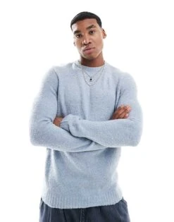 New Look Boucle Jumper In Mid Blue For Men
