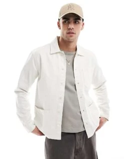 New Look Twill Shacket In Off White For Men