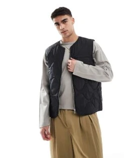 New Look Quilted Gilet In Black For Men