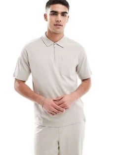 New Look Short Sleeve Polo Shirt Co-ord In Stone For Men
