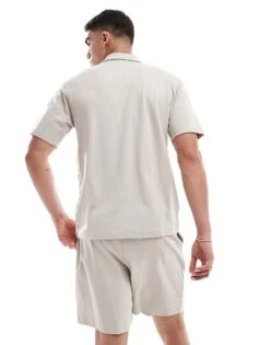 New Look Short Sleeve Polo Shirt Co-ord In Stone For Men -Look Espn Store 208063866 3