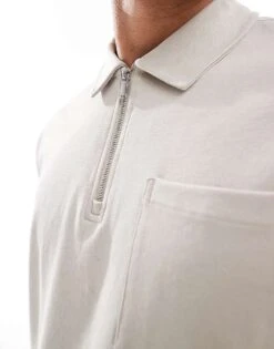 New Look Short Sleeve Polo Shirt Co-ord In Stone For Men -Look Espn Store 208063866 4