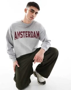 New Look Oversized Amsterdam Sweatshirt In Grey Marl For Men