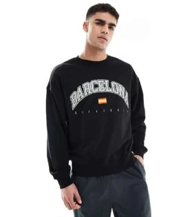 New Look Oversized Barcelona Sweatshirt In Black For Men -Look Espn Store 208221779 1 black 1