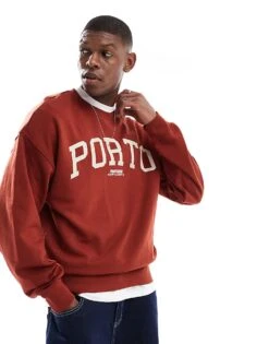 New Look Oversized Porto Sweatshirt In Rust For Men
