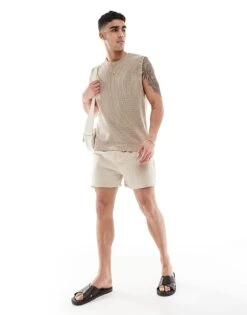 New Look Chunky Knitted Vest In Tan For Men -Look Espn Store 208221871 4