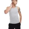 New Look Muscle Fit Ribbed Vest In Grey Marl For Men