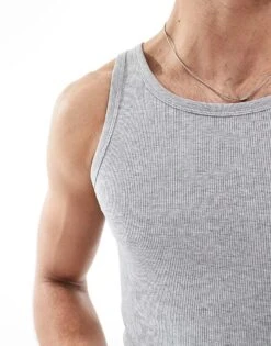 New Look Muscle Fit Ribbed Vest In Grey Marl For Men -Look Espn Store 208243460 4