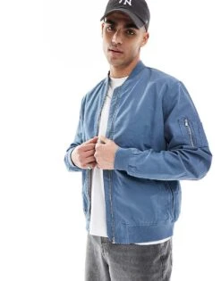 New Look Canvas Bomber Jacket In Blue For Men Mid Blue
