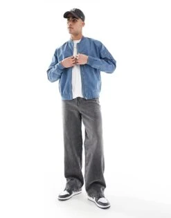 New Look Canvas Bomber Jacket In Blue For Men Mid Blue -Look Espn Store 208243482 4