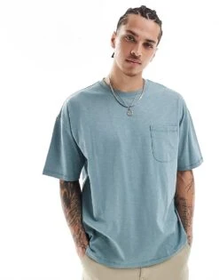 New Look Slub Pocket T-shirt In Cool Blue For Men