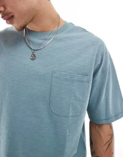 New Look Slub Pocket T-shirt In Cool Blue For Men -Look Espn Store 208243537 3