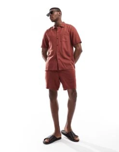 New Look Linen-blend Co-ord In Rust - BROWN