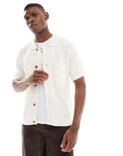 New Look Knitted Shirt In Cream For Men Stone