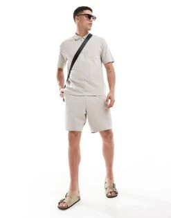 New Look Polo Shirt & Short Co-ord In Stone -Look Espn Store 208254483 1 ecru 1