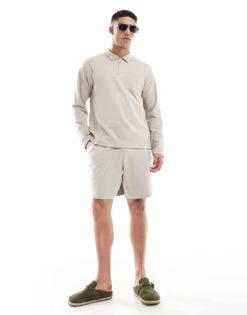 New Look Polo Shirt & Short Co-ord In Stone