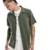 New Look Revere Linen-blend Shirt In Dark Green For Men