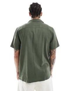 New Look Revere Linen-blend Shirt In Dark Green For Men -Look Espn Store 208290166 4
