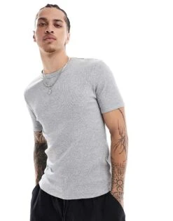 New Look Muscle Fit T-shirt In Grey Marl For Men White