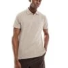 New Look Short Sleeved Textured Polo In Light Brown For Men Grey