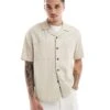 New Look Double Pocket Boxy Linen-blend Shirt In Off White For Men Stone
