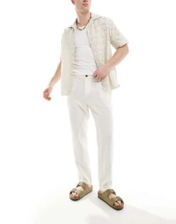 New Look Linen-blend Trouser In Sand For Men