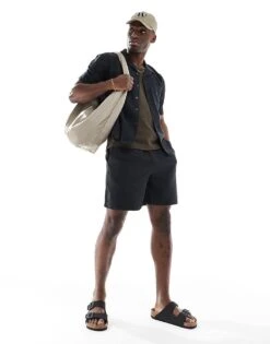 New Look Linen-look Shirt & Short Co-ord In Black -Look Espn Store 208294727 1 black