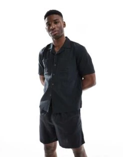 New Look Linen-look Shirt & Short Co-ord In Black
