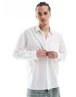 New Look Long Sleeved Oversized Shirt In White For Men -Look Espn Store 208304289 1 white 1