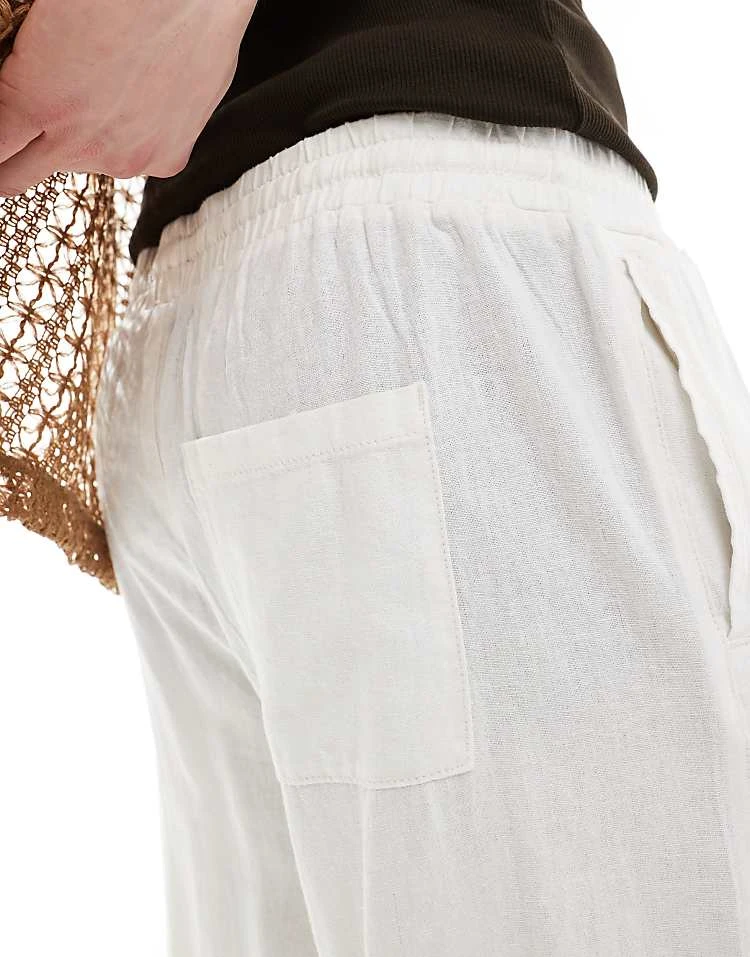 New Look Linen Blend Wide Trouser In Off White For Men Stone 2 New Look Linen Blend Wide Trouser In Off White For Men Stone - Image 2