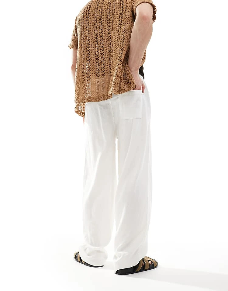 New Look Linen Blend Wide Trouser In Off White For Men Stone 5 New Look Linen Blend Wide Trouser In Off White For Men Stone - Image 5