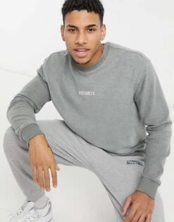 New Look Reunite Embroidered Fleece Sweat In Grey For Men